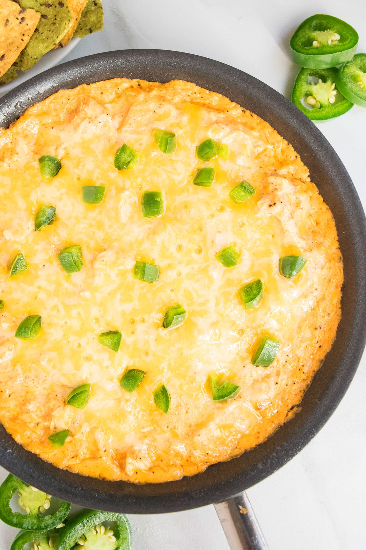 Baked hot dip in nonstick pan- Overhead shot. 