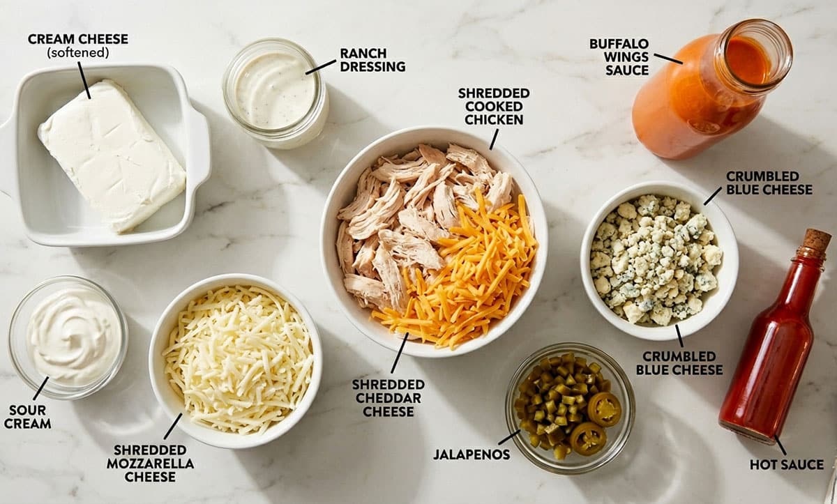 Ingredients for recipe on white marble background. 