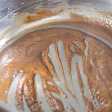 Golden brown roux in pot. 