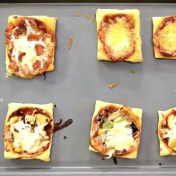 Baked puffs on gray metal tray. 