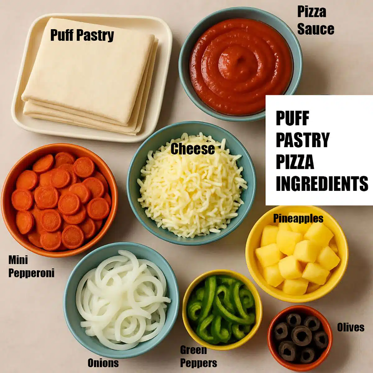 Individual ingredients on neutral beige background. 