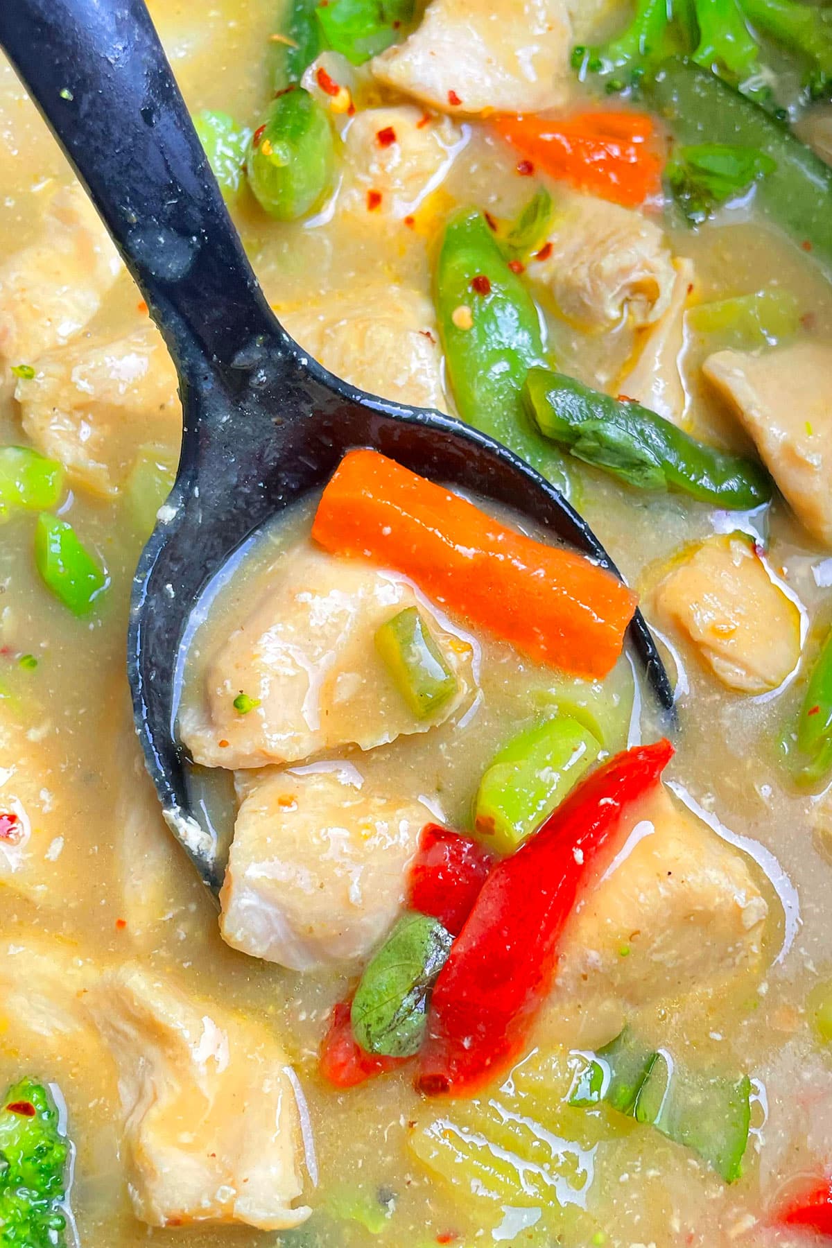 Spoonful of homemade curry- Closeup shot. 